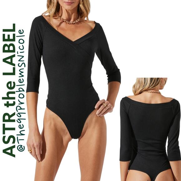 ASTR Black Ribbed Bodysuit - Picture 1 of 6